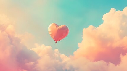 Obraz premium A heart-shaped balloon floating in a pastel sky with clouds 