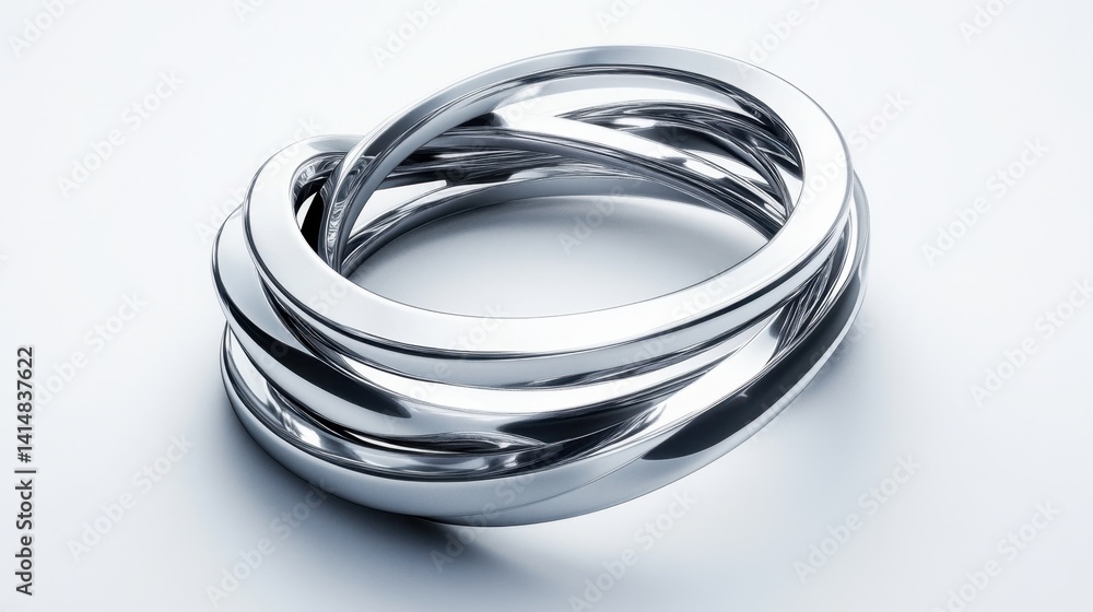 Poster elegant silver rings intertwined on a white surface creating a modern abstract design with a cool an