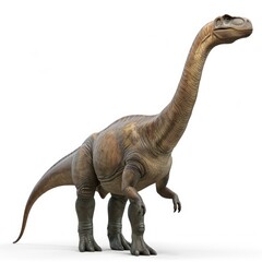 Fototapeta premium Prehistoric sauropod dinosaur stands tall against a white background.