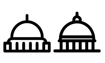 Obraz premium Outline Dome Building Icons – Government, Capitol, and Landmark Vector Set. vector silhouette of a building. vector silhouette of a temple. vector illustration of a temple.