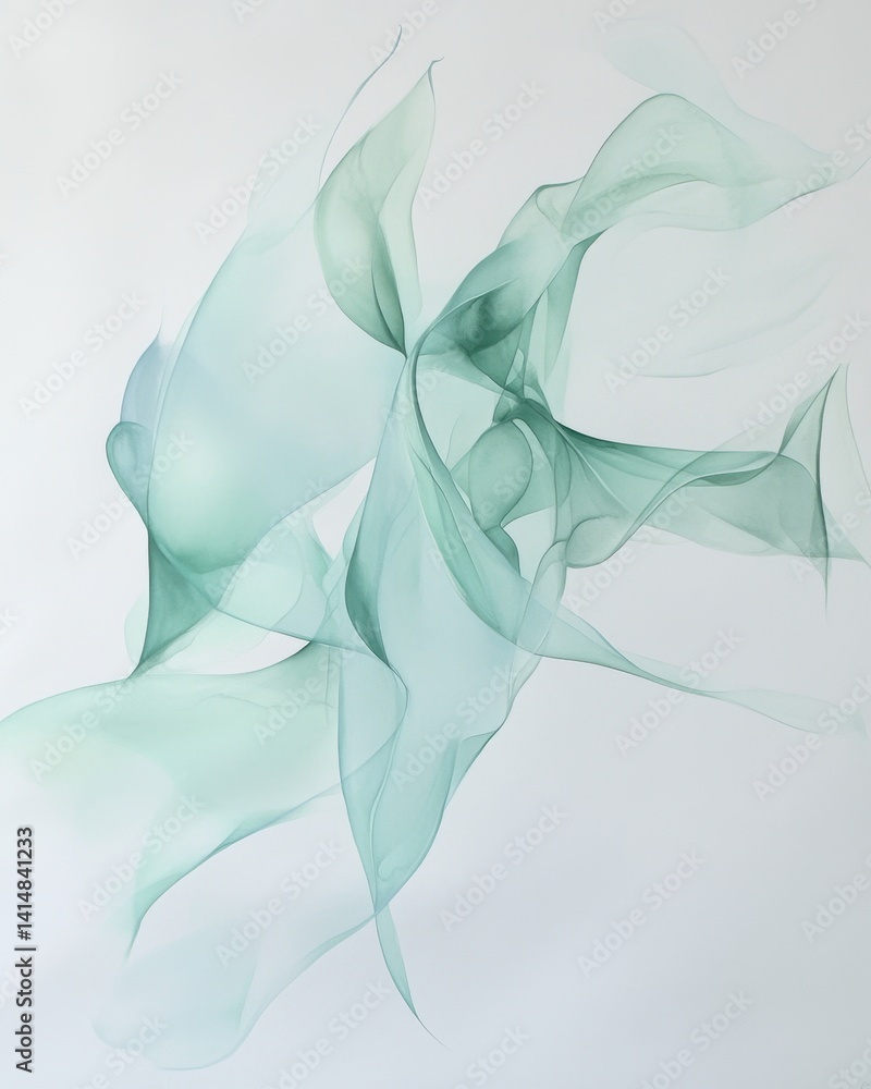 Aufkleber ethereal fluidity in abstract watercolor art with calming green hues on a serene white canvas creati