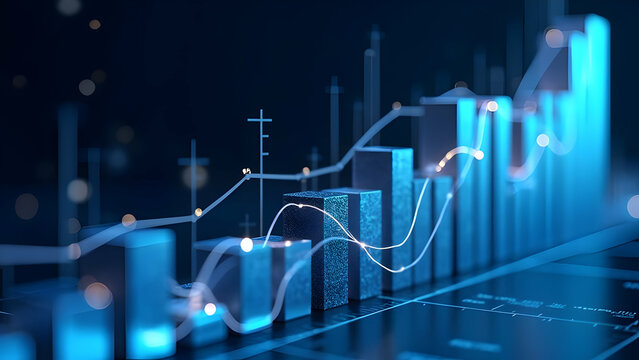 Cinematic portrayal of market strength through metallic financial data visualization with illuminated momentum pathway