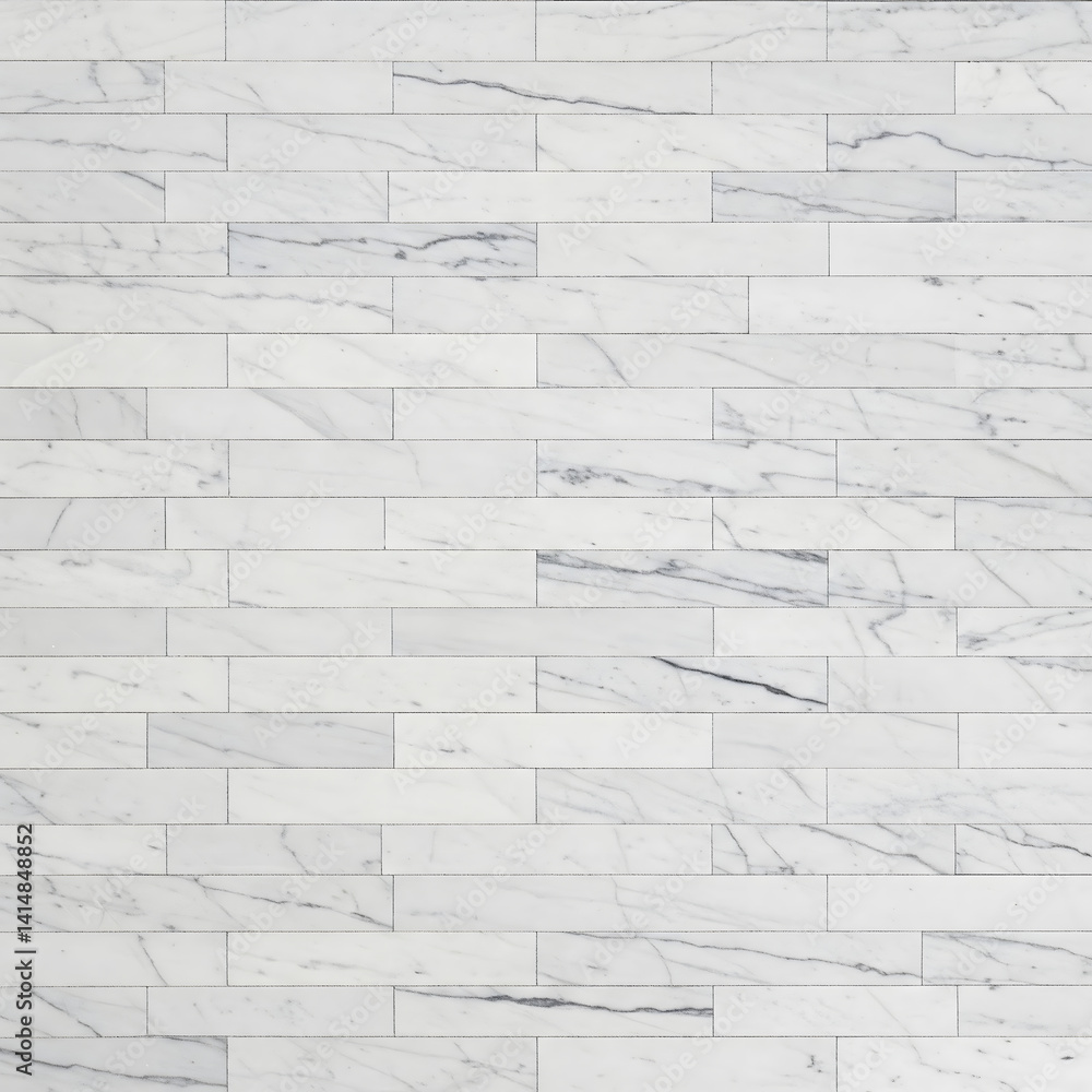 Poster numerous white rectangular tiles with delicate gray veining are arranged horizontally