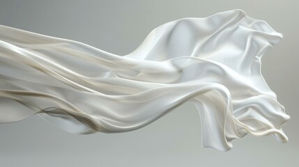 Elegant White Fabric Gracefully Flowing in the Air with Soft Textures and Delicate Folds, Against a Neutral Background