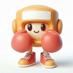 Animated character 3D image of boxing gloves, cute design, white background