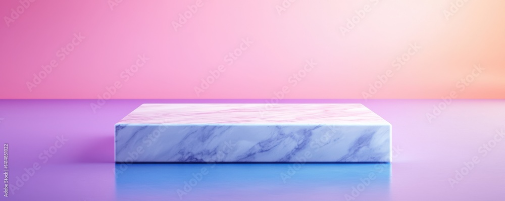 Poster marble podium presentation stone visual concept. minimalist marble display on a colorful gradient ba