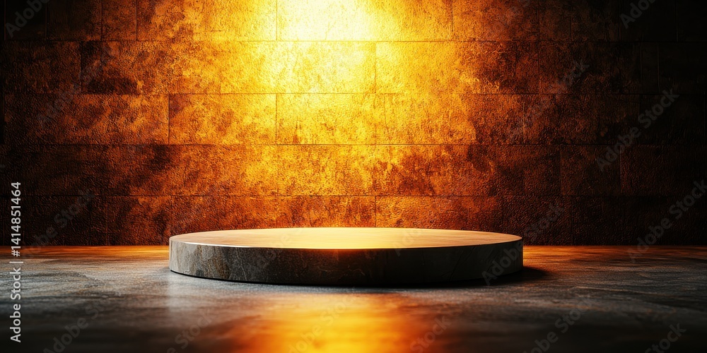 Poster marble podium presentation stone visual concept. empty stage illuminated by dramatic lighting in a t