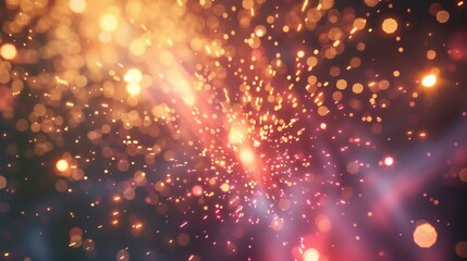 Fototapeta premium Abstract Glowing Particles Background with Bokeh Lights for Festive Celebration and Decoration