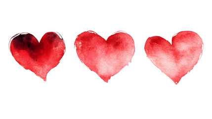 Elegant Watercolor Border with Red Hearts on White Background