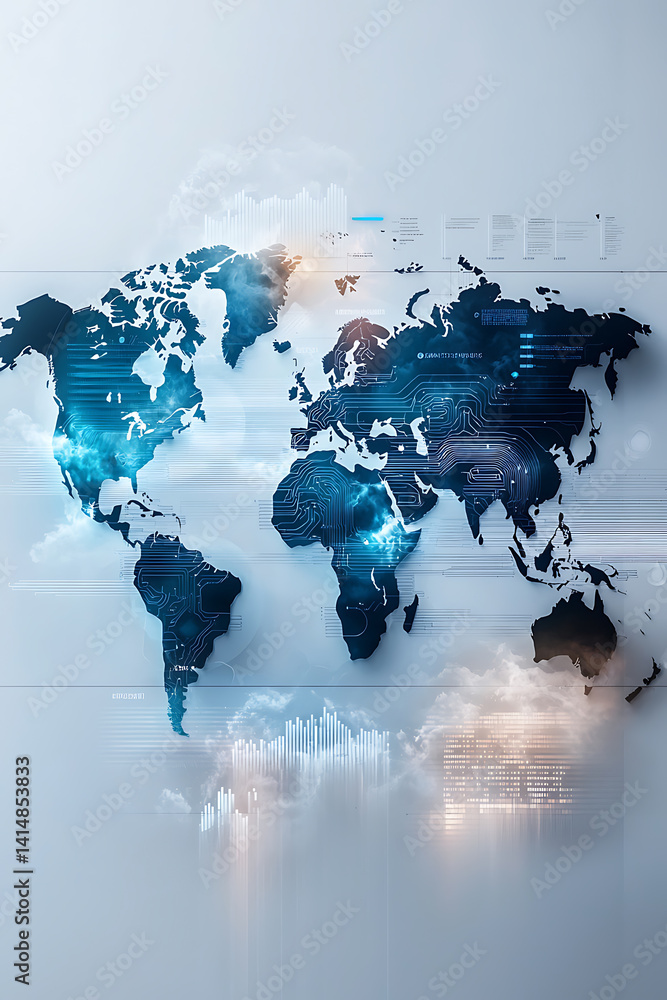 Poster global digital connectivity map technology hub infographic modern environment aerial view data repre