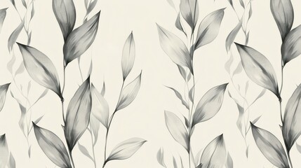Organic plant pattern drawn by hand with pencil detail, elegant foliage, realistic texture, black and white botanical background