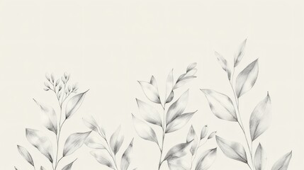 Fototapeta premium Delicate pencil illustration of botanical leaves and plants, evoking natural beauty and artistic simplicity on a neutral background