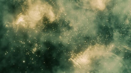Fototapeta premium Ethereal Nebula: Abstract Green And Gold Galaxy Background With Sparkling Stars And Cosmic Dust Texture