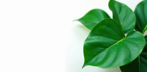 Obraz premium Deep emerald monstera deliciosa leaves on clean white , texture, tropical leaf