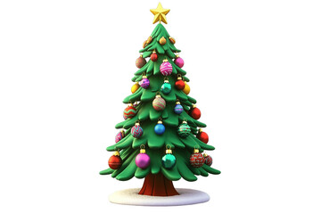 Fototapeta premium Cartoon Christmas tree with ornaments and a star. Festive and decorated