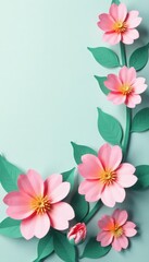 Fototapeta premium Muted pastel cut paper blossoms Simple nature-inspired design with copy space , greeting card, background, cutout