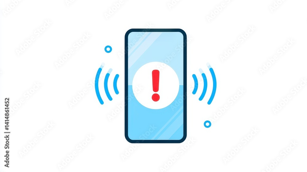 Poster scam call phone security. mobile phone displaying a warning alert with sound waves emanating from it