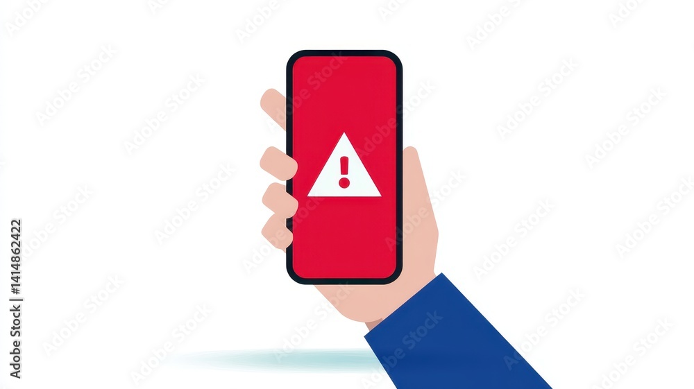 Poster scam call phone security. phone displaying a warning symbol, suggesting urgency or alertness in comm