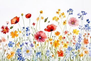 Fototapeta premium Watercolor painting displaying a variety of colorful flowers and foliage art