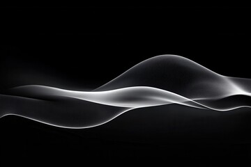 Abstract flowing wave in monochrome digital art with dynamic light and shadow on dark background for modern design
