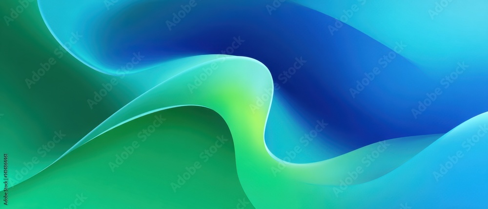 Poster abstract gradient background with flowing shapes in shades of blue and green creating a modern and d
