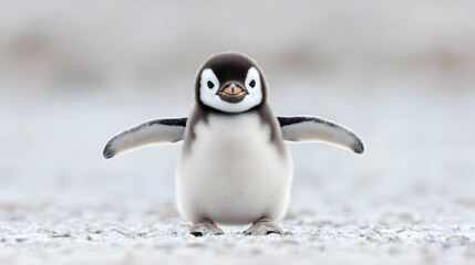 Obraz premium Adorable baby penguin chick in snowy landscape
