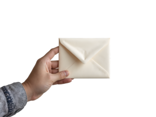 Close-up of a Hand Holding a Cream Envelope, Isolated on a Plain Backdrop, Ideal for Communication, Message Delivery and Invitation Themes, Simple Yet Elegant
