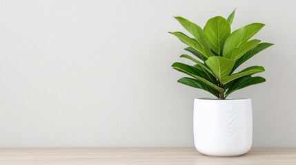 Vibrant green houseplant in white pot minimalist home decor image