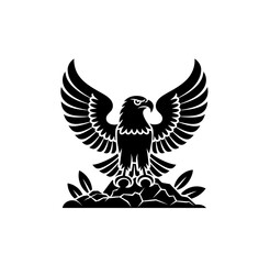 Obraz premium Eagle with open wings vector icon in black color isolated on white