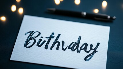 Handwritten birthday note elegant script festive message card design