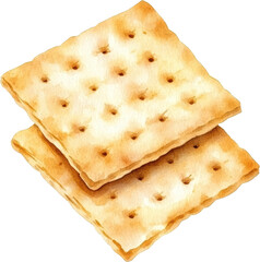 Fototapeta premium Two Crispy Golden Crackers Watercolor Illustration Perfect for Snacks and Food Blogs
