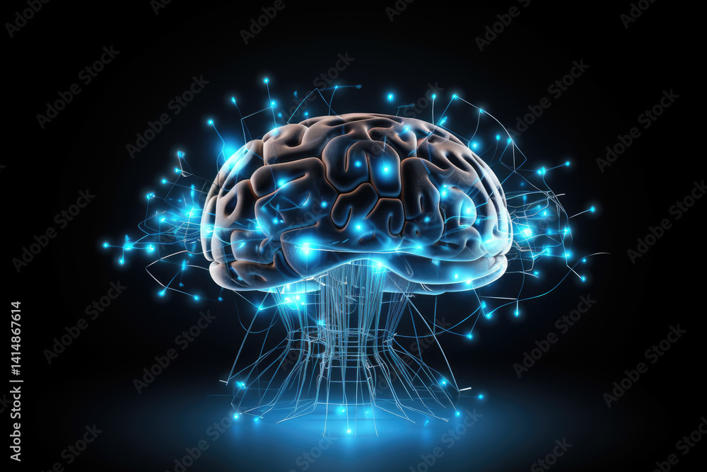 Aufkleber visualizing brain activity innovative wireframe mesh technology in electric brain scanning digital e