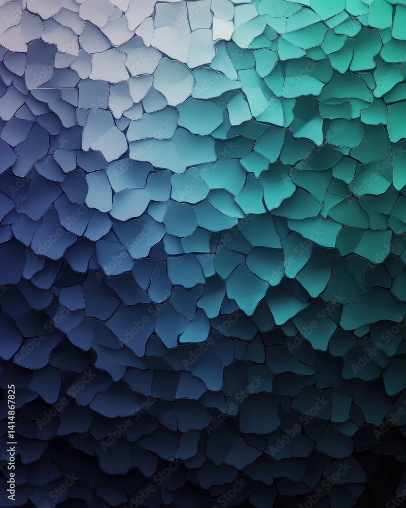 Poster abstract mosaic of cool blue and teal hues creating a textured background with a modern and artistic