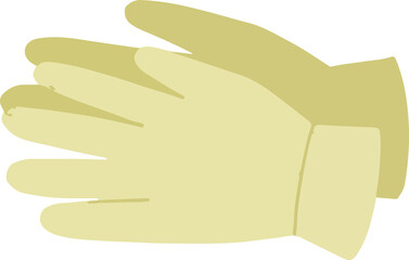 A simple, flat illustration of a pair of light yellow gardening gloves, one slightly overlapping the other. Protective handwear design.