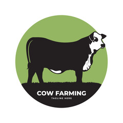 Vector illustration of a cow - agricultural emblem, logo design, illustration