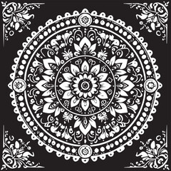 Ornamental Mandala design in black and white