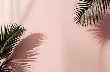 palm tree shadows on pastel pink background wall mockup