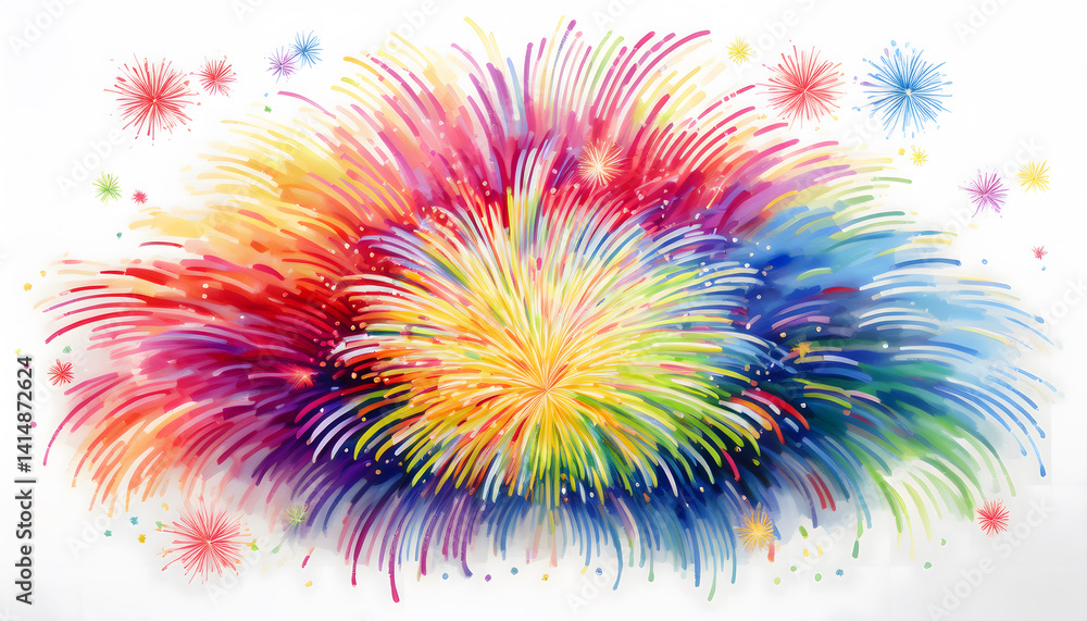 Poster Vibrant fireworks display in a colorful explosion of light