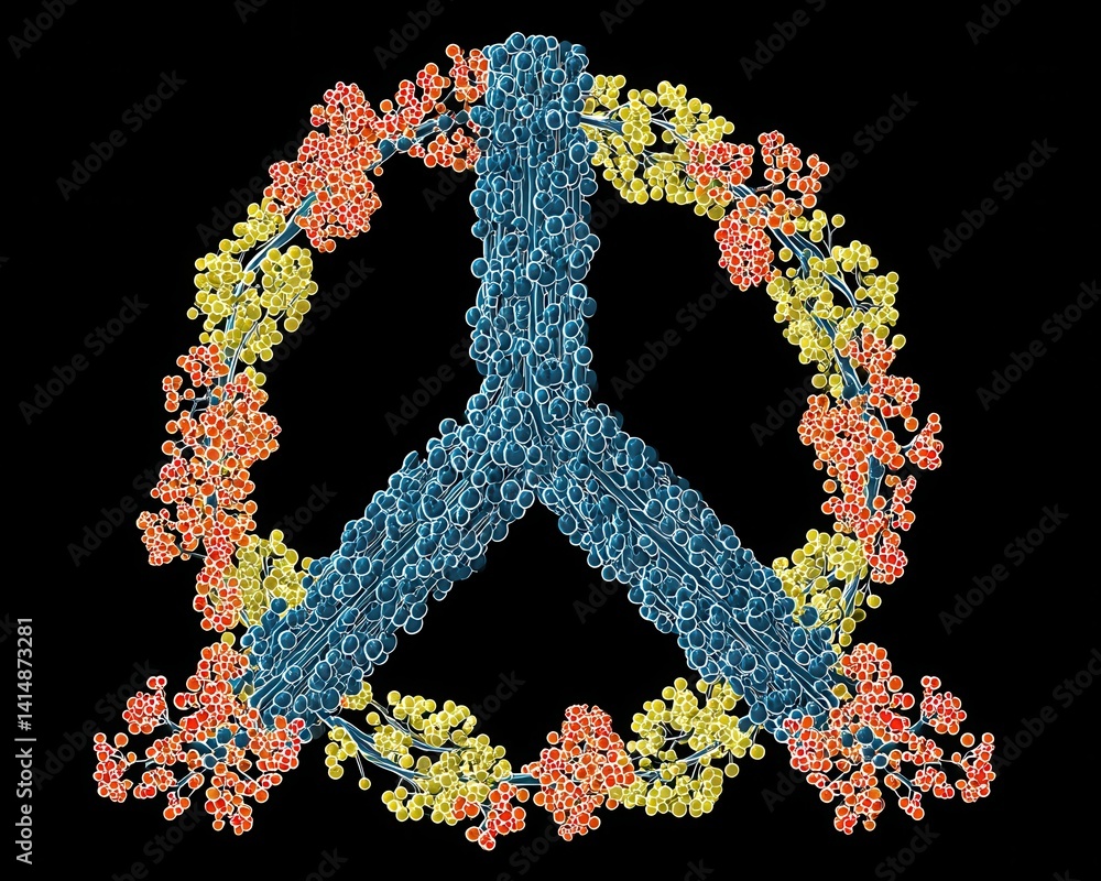 Aufkleber peace symbol represented by colorful molecular structures for world science day and development init