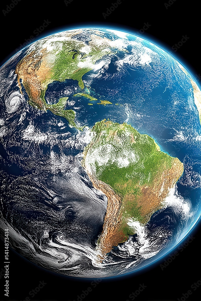 Poster planet earth view with vibrant colors representing world science, peace, and development on a cosmic