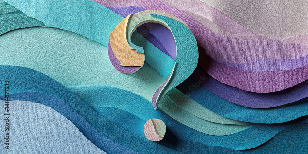Aufkleber textured pastel question mark on wavy paper background, representing curiosity, inquiry, or problem-