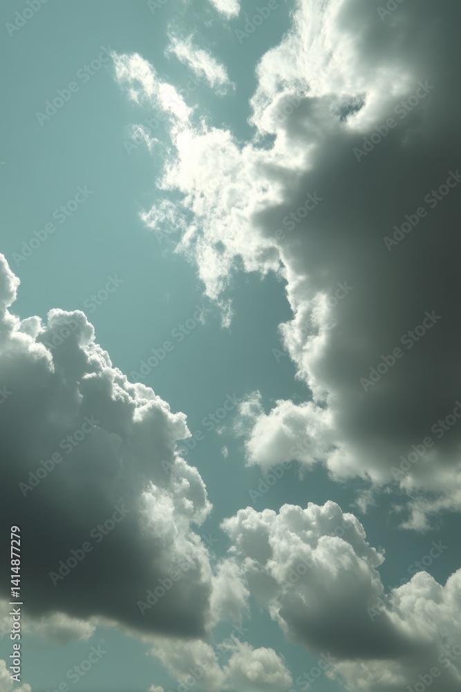 Poster dramatic sky with billowing clouds and soft sunlight creating a dreamy ethereal atmosphere for tranq