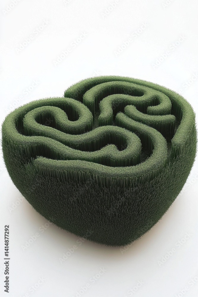 Poster abstract green maze on white background representing complexity challenge and solution concept in a 