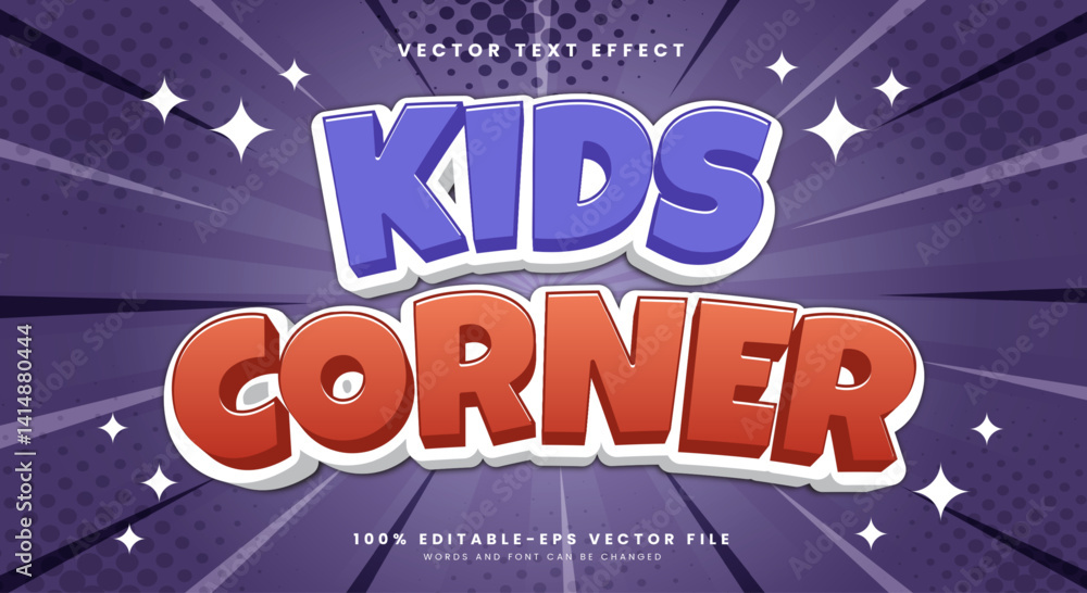 Poster kids corner 3d editable text effect template suitable for fun style