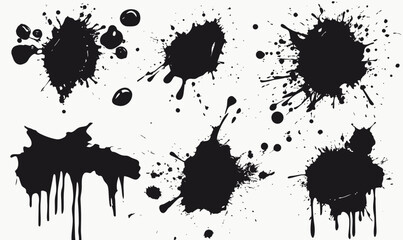 Grunge Ink Splotch Vector Set with Black Paint Splashes and Stains for Artistic Design