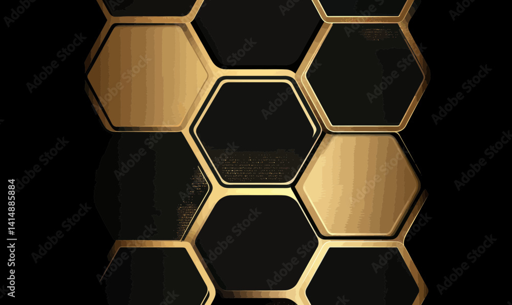 Poster elegant black and gold hexagonal technology background with minimalist honeycomb design
