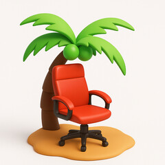 Tropical Chair Under Palm Tree, isolated white background