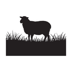 Sheep Silhouette in Grass Farm Animal Vector Art