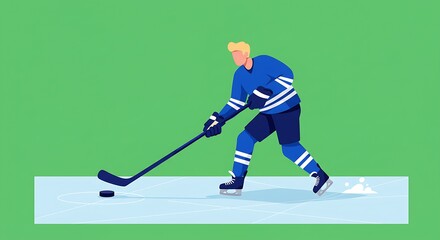 Obraz premium Illustrative scene depicting an ice hockey player aiming for the puck on a rink