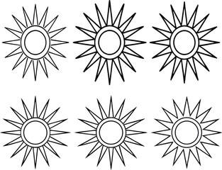 Sunburst Line Icon Set – Radiant Minimal Outline Vector Collection